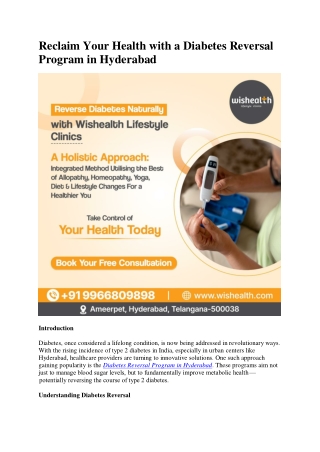 Reclaim Your Health with a Diabetes Reversal Program in Hyderabad