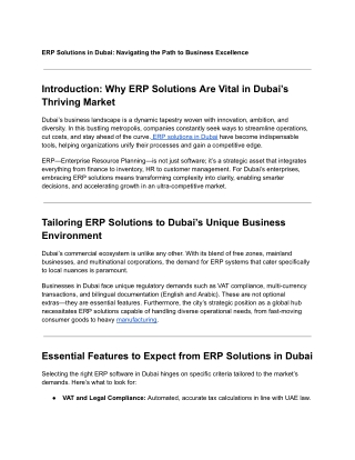 ERP Solutions in Dubai: Navigating the Path to Business Excellence