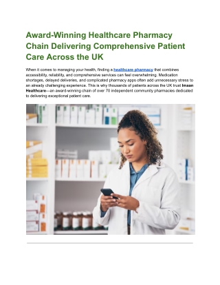 Award-Winning Healthcare Pharmacy Chain Delivering Comprehensive Patient Care Across the UK