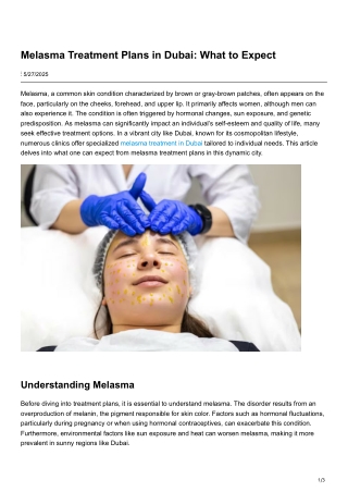 Melasma Treatment Plans in Dubai What to Expect