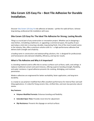 Sika Ceram 125 Easy Fix – Best Tile Adhesive for Durable Installation.