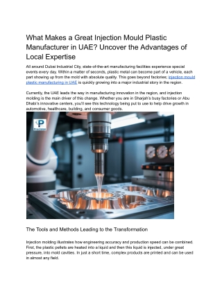 What Makes a Great Injection Mould Plastic Manufacturer in UAE Uncover the Advantages of Local Expertise