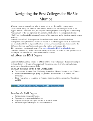 Navigating the Best Colleges for BMS in Mumbai