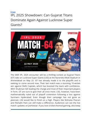 IPL 2025 Showdown_ Can Gujarat Titans Dominate Again Against Lucknow Super Giants_