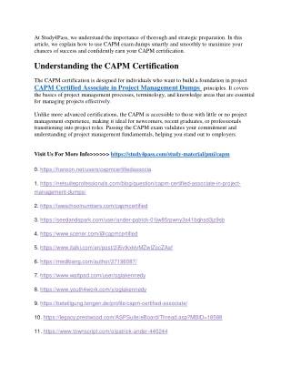 CAPM Certified Associate in Project Management Dumps