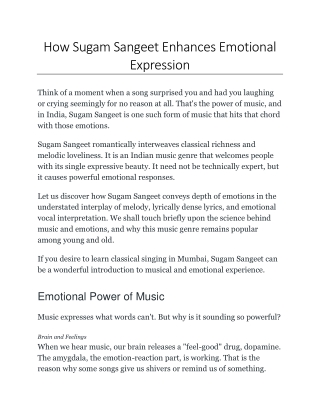 How Sugam Sangeet Enhances Emotional Expression