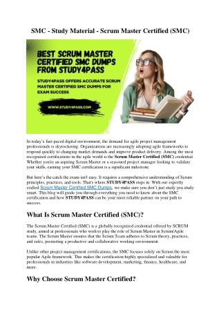 Valid Scrum Master Certified SMC Dumps PDF at Study4Pass