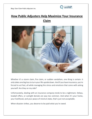 How Public Adjusters Help Maximize Your Insurance Claim