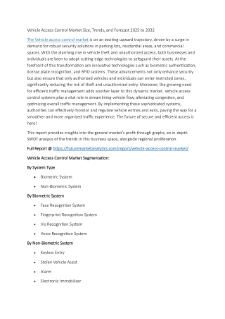 "Securing Mobility: Insights into the Vehicle Access Control Market Expansion"