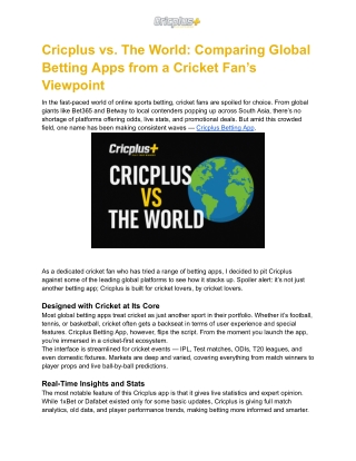 Cricplus vs. The World_ Comparing Global Betting Apps from a Cricket Fan’s Viewpoint