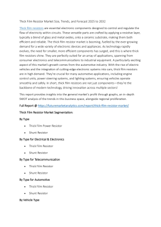 "Thick Film Resistor Market: Global Insights and Growth Forecast (2025-2034)"