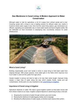 Geo Membrane for Canal Lining: Efficient Water Management