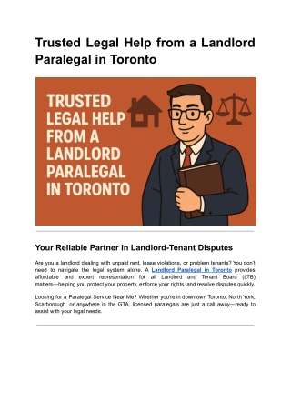 Trusted Legal Help from a Landlord Paralegal in Toronto
