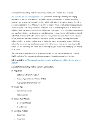 "Global Acoustic Vehicle Alerting System Market: Opportunities and Regulatory Im