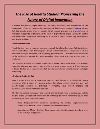 The Rise of Raletta Studios: Pioneering the Future of Digital Innovation