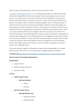 "Electric Coolant Pump Market: Global Trends & Forecast 2025-2034"