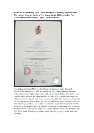Buy Fake Cardiff Metropolitan University Degree Certificate Online