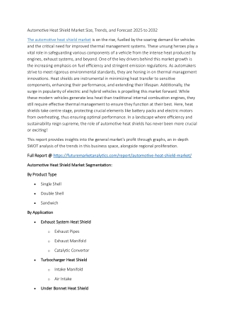 "Automotive Heat Shield Market Dynamics: Future Growth Analysis"
