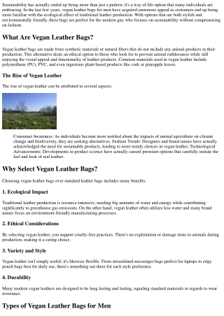 Vegan Leather Bags for Men: Sustainable Alternatives That Look Great