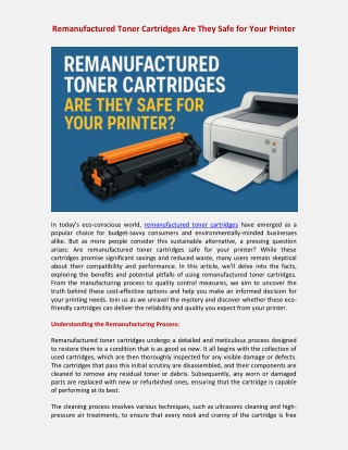 Remanufactured Toner Cartridges Are They Safe for Your Printer
