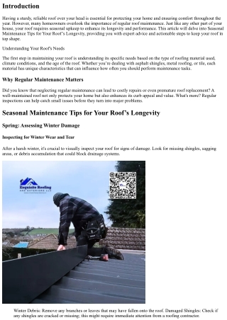 “Seasonal Maintenance Tips for Your Roof’s Longevity”