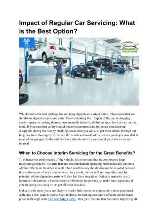 Impact of Regular Car Servicing: What is the Best Option?