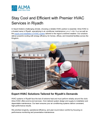 Stay Cool and Efficient with Premier HVAC Services in Riyadh