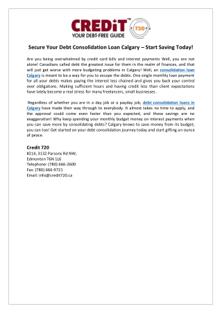 Secure Your Debt Consolidation Loan Calgary – Start Saving Today!