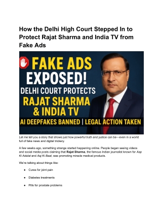 How the Delhi High Court Stepped In to Protect Rajat Sharma and India TV from Fake Ads
