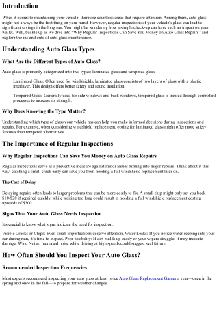 Why Regular Inspections Can Save You Money on Auto Glass Repairs