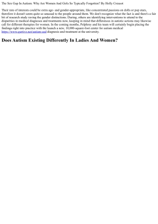 Recognizing The Gender Gap In Diagnosis And Treatment Of Autism In Females