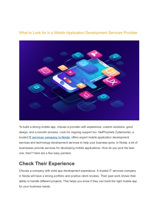 What to Look for in a Mobile Application Development Services Provider