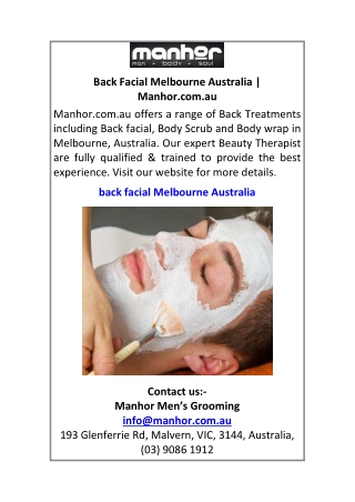 Back Facial Melbourne Australia Manhor.com.au