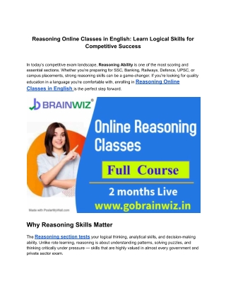 Reasoning Online Classes in English Learn Logical Skills for Competitive Success