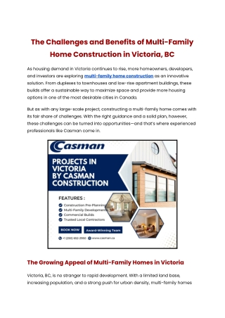 The Challenges and Benefits of Multi-Family Home Construction in Victoria, BC
