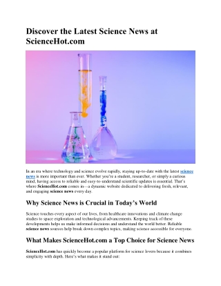 Discover the Latest Science News at ScienceHot.com