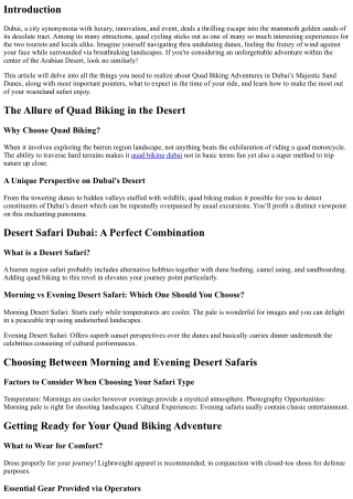 Quad Biking Adventures in Dubai’s Majestic Sand Dunes Await!