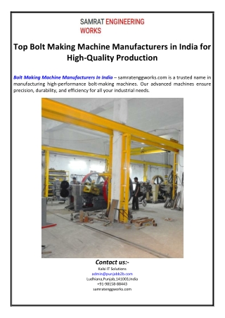 Top Bolt Making Machine Manufacturers in India for High-Quality Production