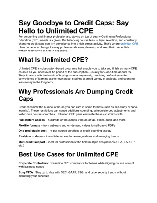 Say Goodbye to Credit Caps Say Hello to Unlimited CPE