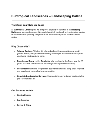 Subtropical Landscapes – Landscaping Ballina