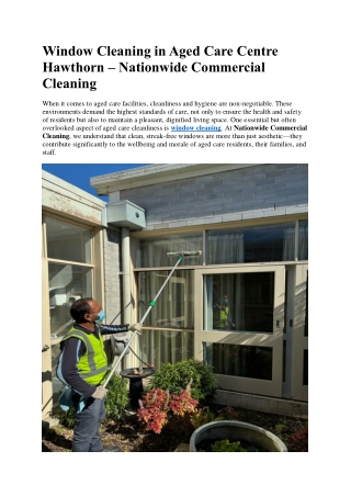 Window cleaning in Aged care centre Hawthorn- Nationwide Commercial Cleaning