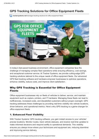 GPS Tracking Solutions for Office Equipment Fleets