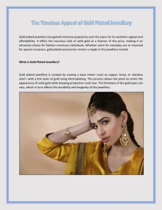 The Timeless Appeal of Gold Plated Jewellery