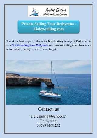 Private Sailing Tour Rethymno | Aiolos-sailing.com