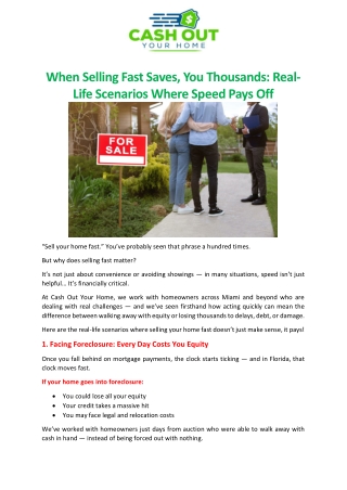 When Selling Fast Saves You Thousands Real-Life Scenarios Where Speed Pays Off