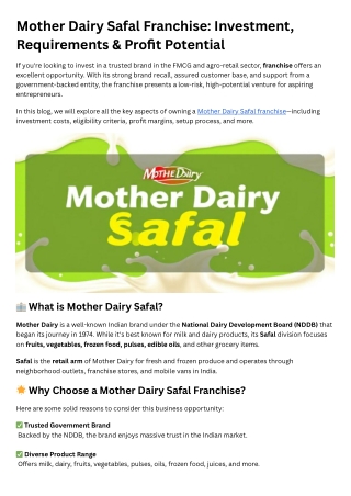 Mother Dairy Safal Franchise