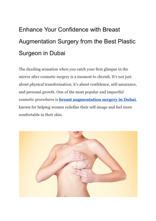 Enhance Your Confidence with Breast Augmentation Surgery from the Best Plastic Surgeon in Dubai