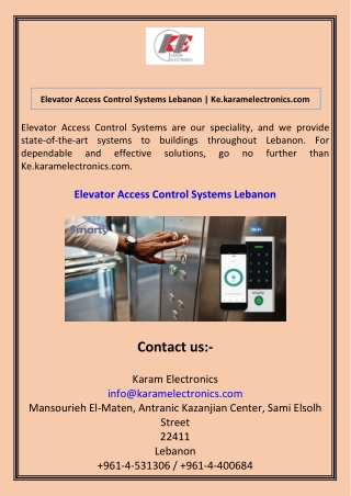 Elevator Access Control Systems Lebanon Ke.karamelectronics.com