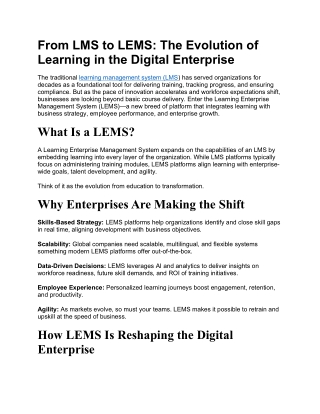 From LMS to LEMS The Evolution of Learning in the Digital Enterprise