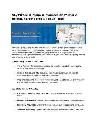 Why Pursue M.Pharm in Pharmaceutics_